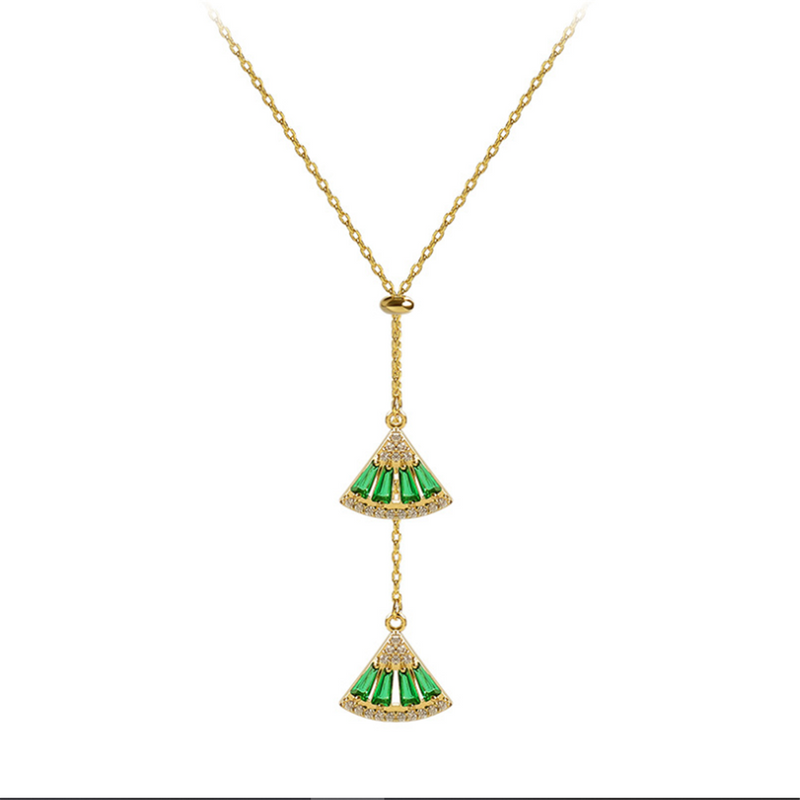 Emerald Fan Dangle Statement Necklaces