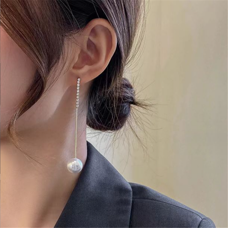 Minimalist Rhinestones Crystal Beaded Pearl Earrings