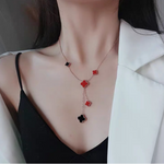 Lucky Floral Red Black Double Sides Necklaces