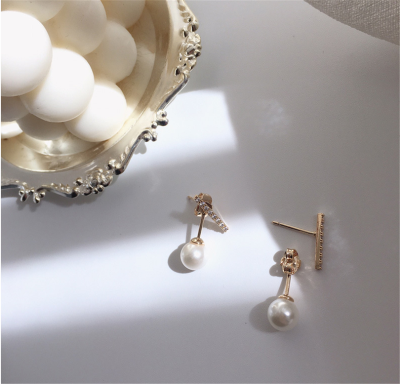 Minimalist Bar Pearl Earrings