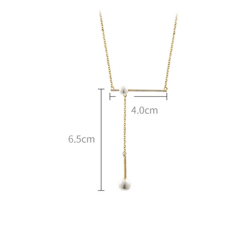 Rose Gold Pearl Balance Dangle Charms Necklace