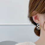 Black White Cubic Zirconia Beaded Hoops Earrings