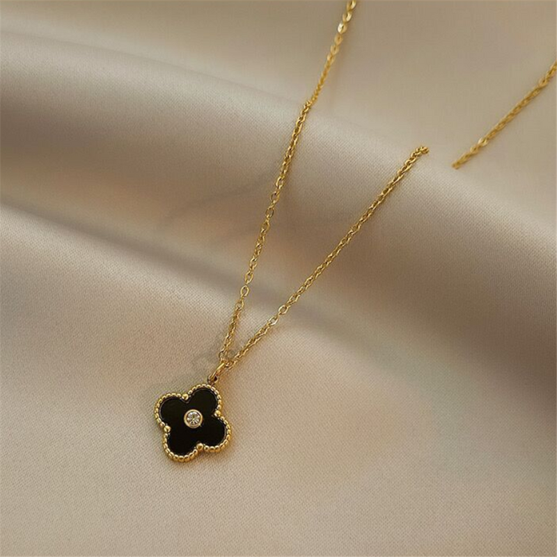 Lucky Floral Black Cubic Zirconia Necklace