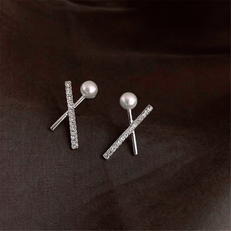 Rhinestones Crystal Pearl Beaded Cross Earrings