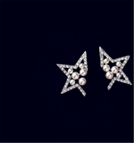Half Star Charms Cubic Zirconia Pearl Earrings
