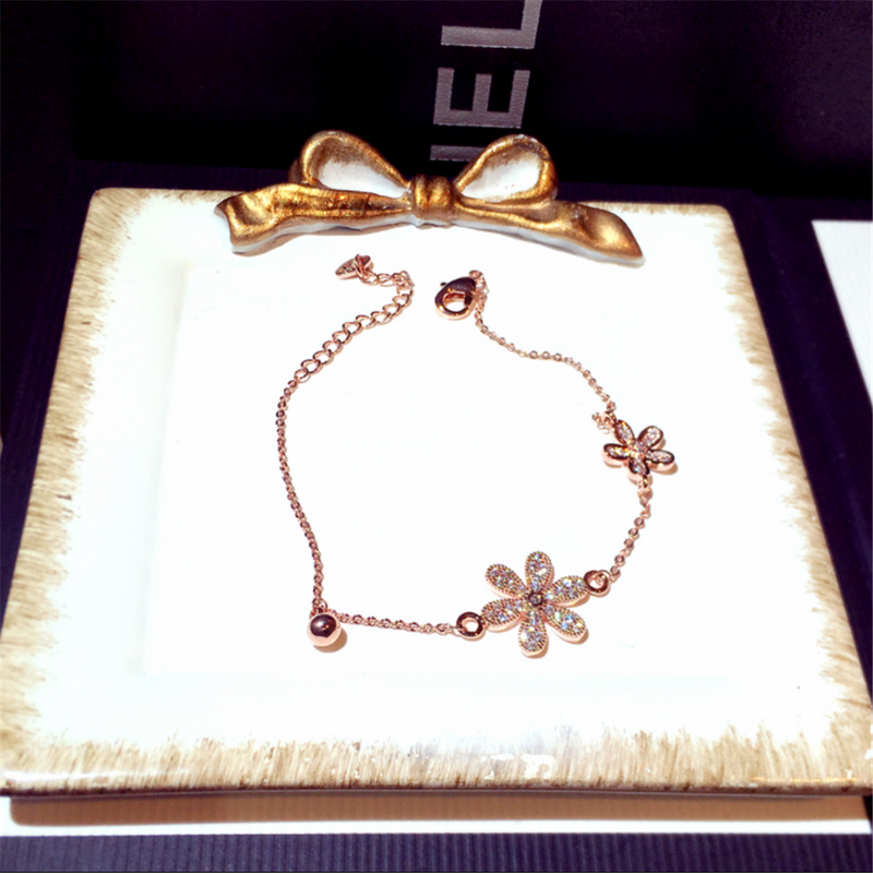 Rose Gold CZ Floral Charms Bracelets