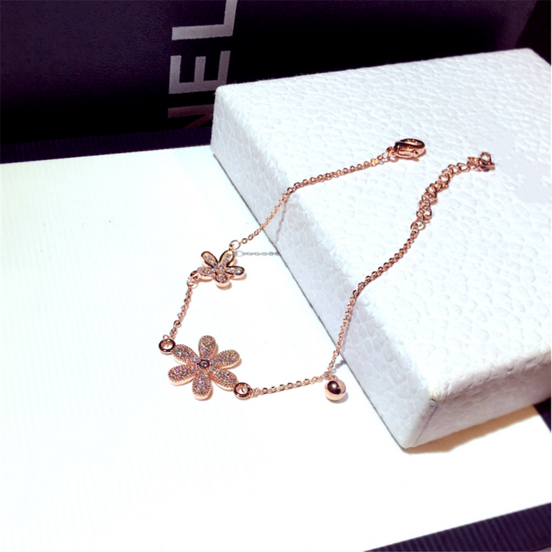Rose Gold CZ Floral Charms Bracelets