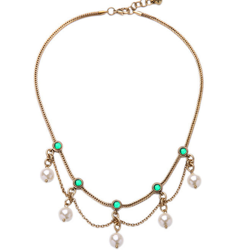 Pearl Dangle Emerald Choker Necklace